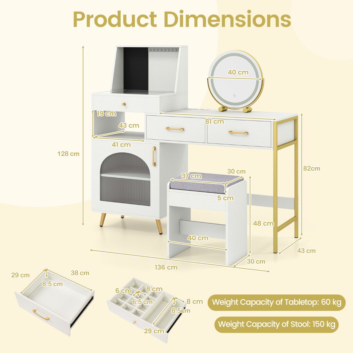 Vanity Desk with Mirror and Lights Makeup Vanity Table with 3 Lighting Modes